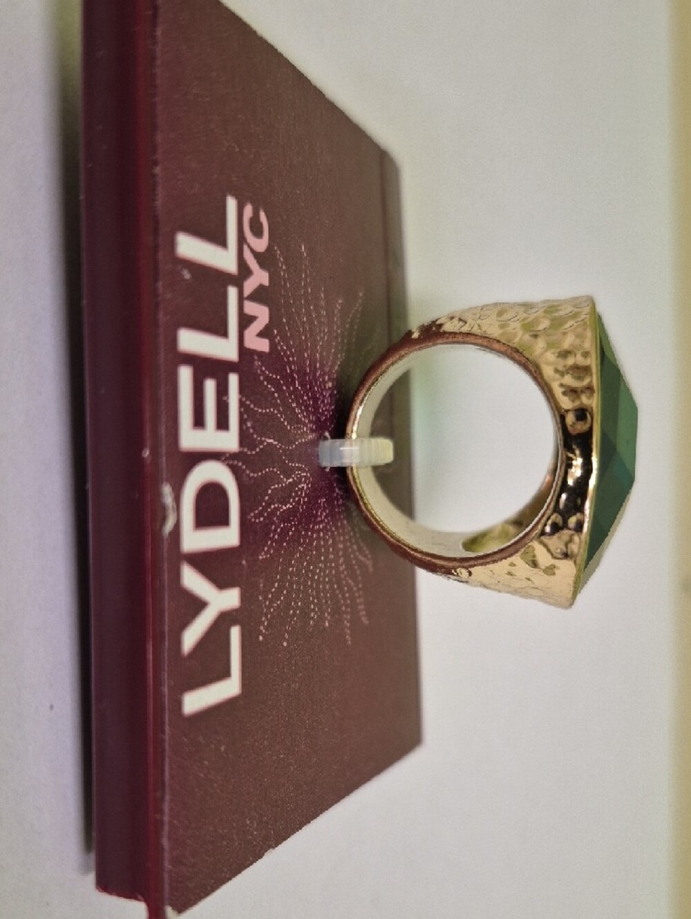 Lydell NYC Green Cocktail Hammered Gold Tone Ring - Size 7 - Picture 3 of 3
